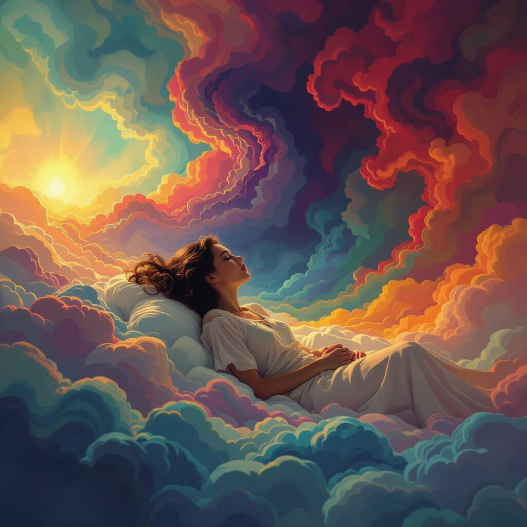 Dreamlike Woman in Space as Impasto Gouache Painting