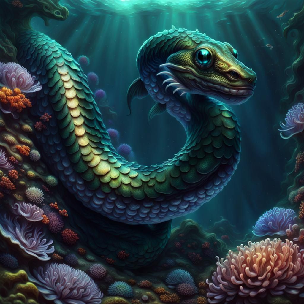 Chrome Sea Serpent Sleeping in Anemone