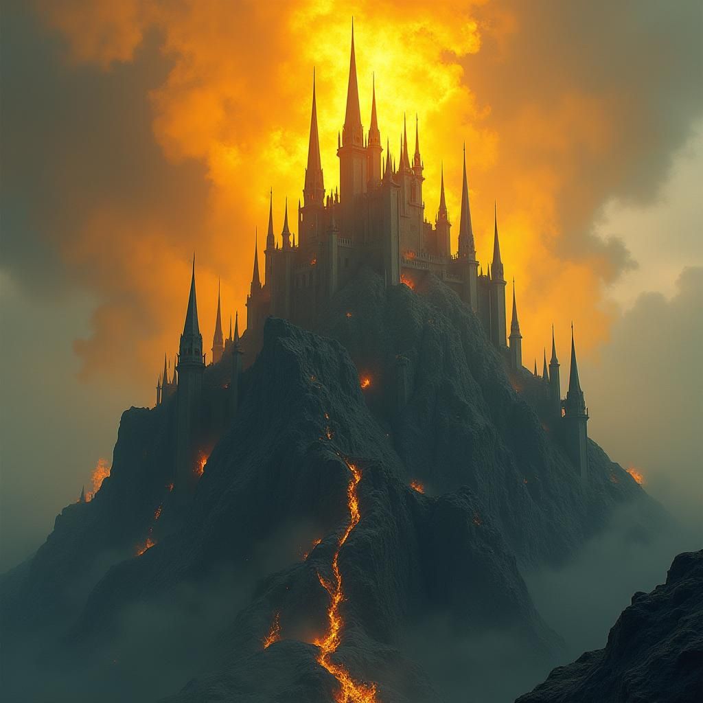 Mountain Palace Engulfed in Blazing Wildfire