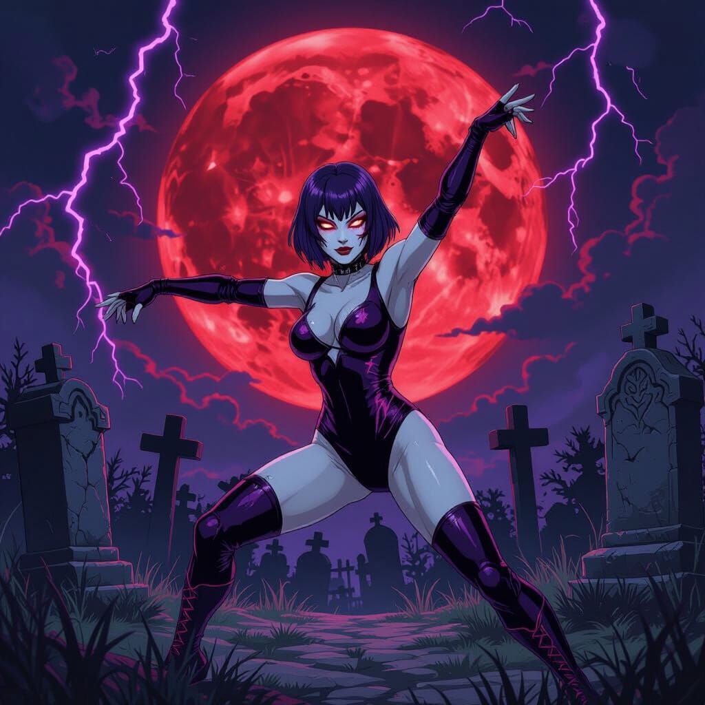 Ghostly Luchador Woman in Haunted Graveyard