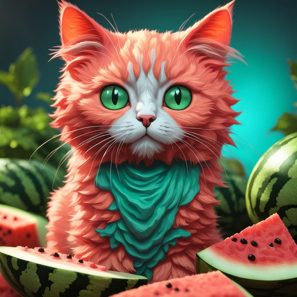 Watermelon Cat Concept Art in 8K Resolution