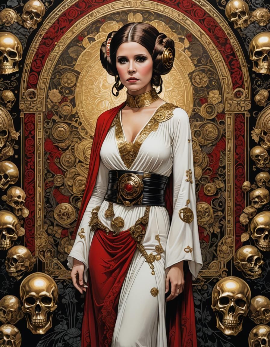 Princess Leia Gothic Fantasy Portrait in Gold and Red