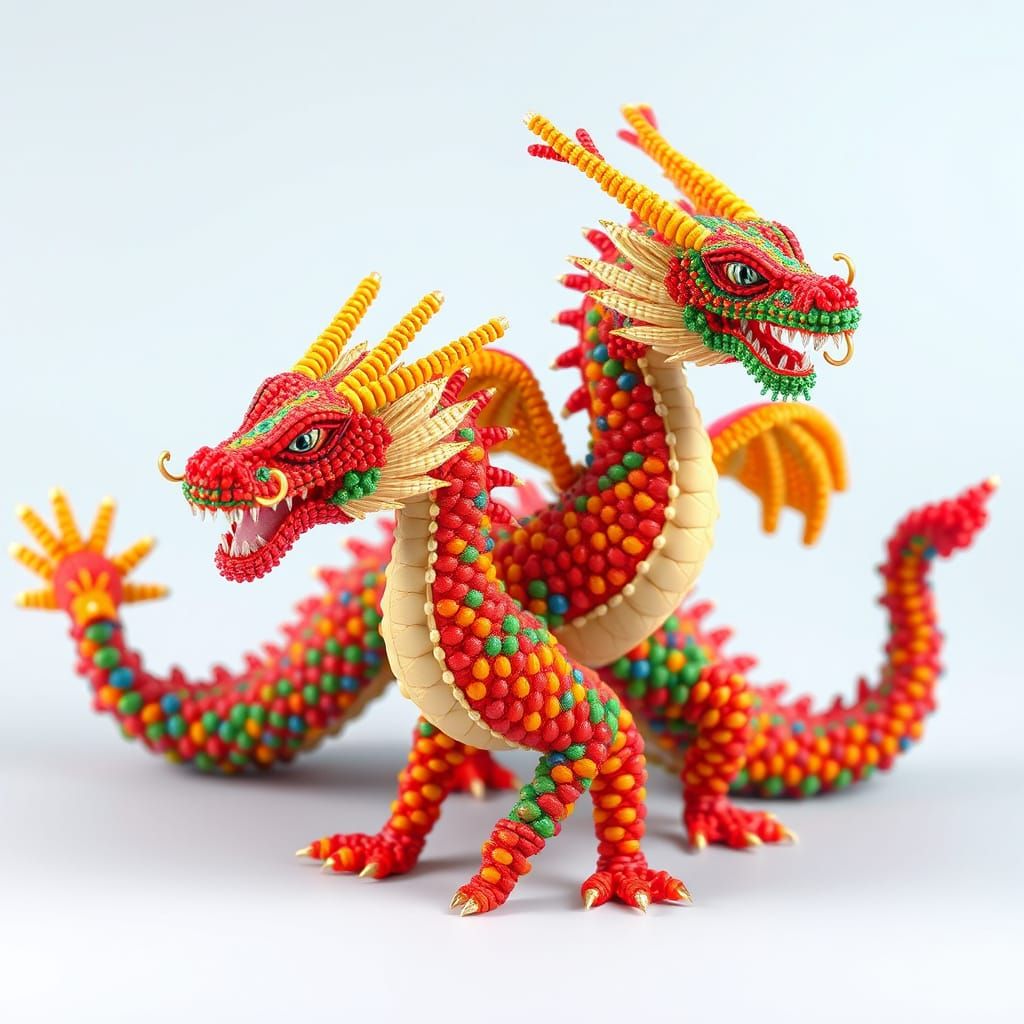 Magnificent Dragons in Pixel Art 3D Composition