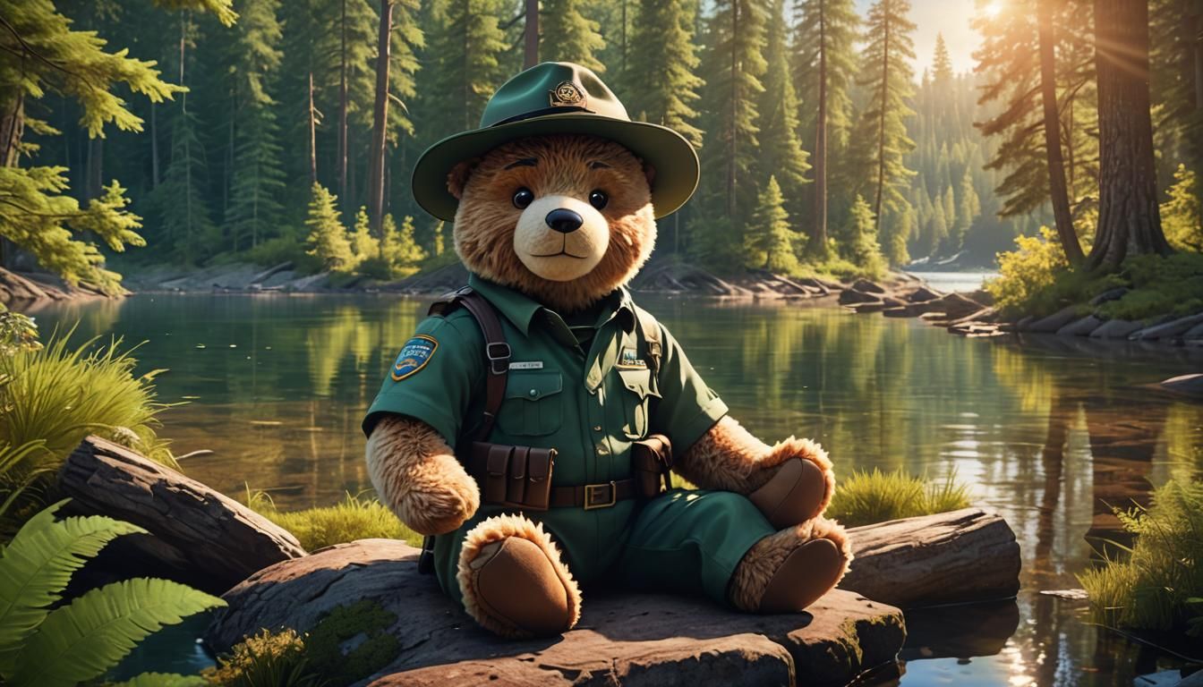 Teddy Bear Ranger in Forest: 3D Digital Art