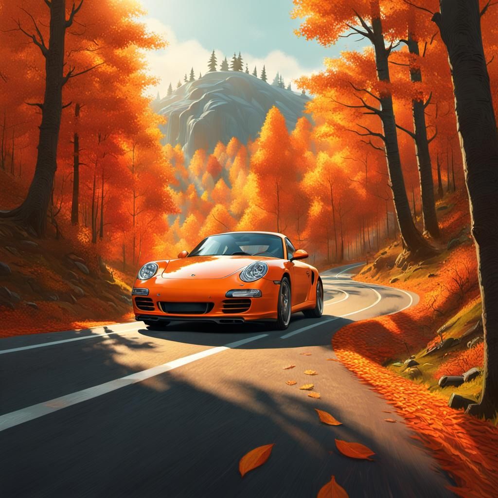 Porsche Drives Through Autumn Forest: Digital Matte Painting