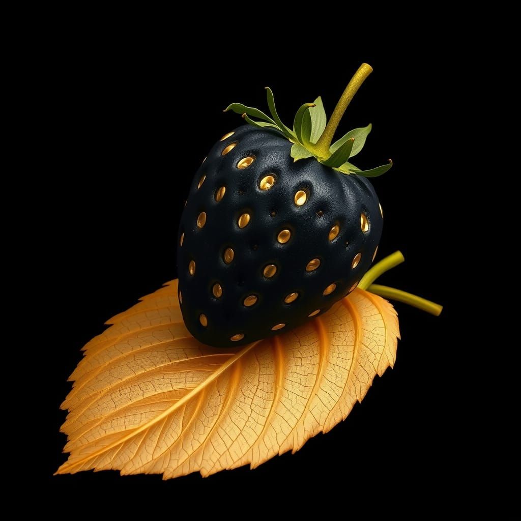 Black Strawberry with Golden Accents in Luxurious Still-Life...