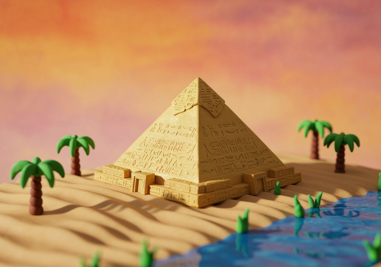 Golden Clay Pyramid at Sunset in Impressionistic Style
