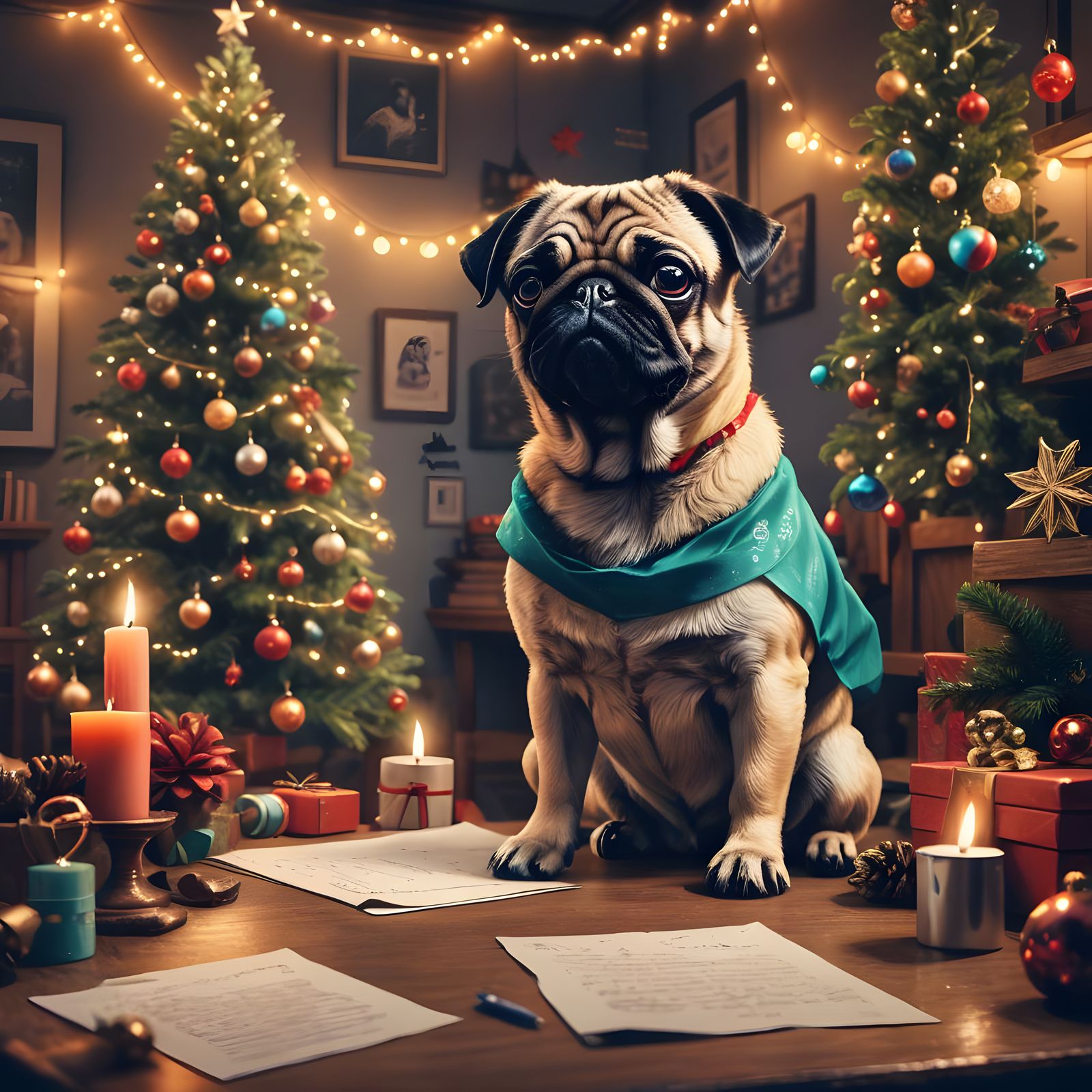 Pug's Christmas Eve Preparation: Detailed Matte Painting