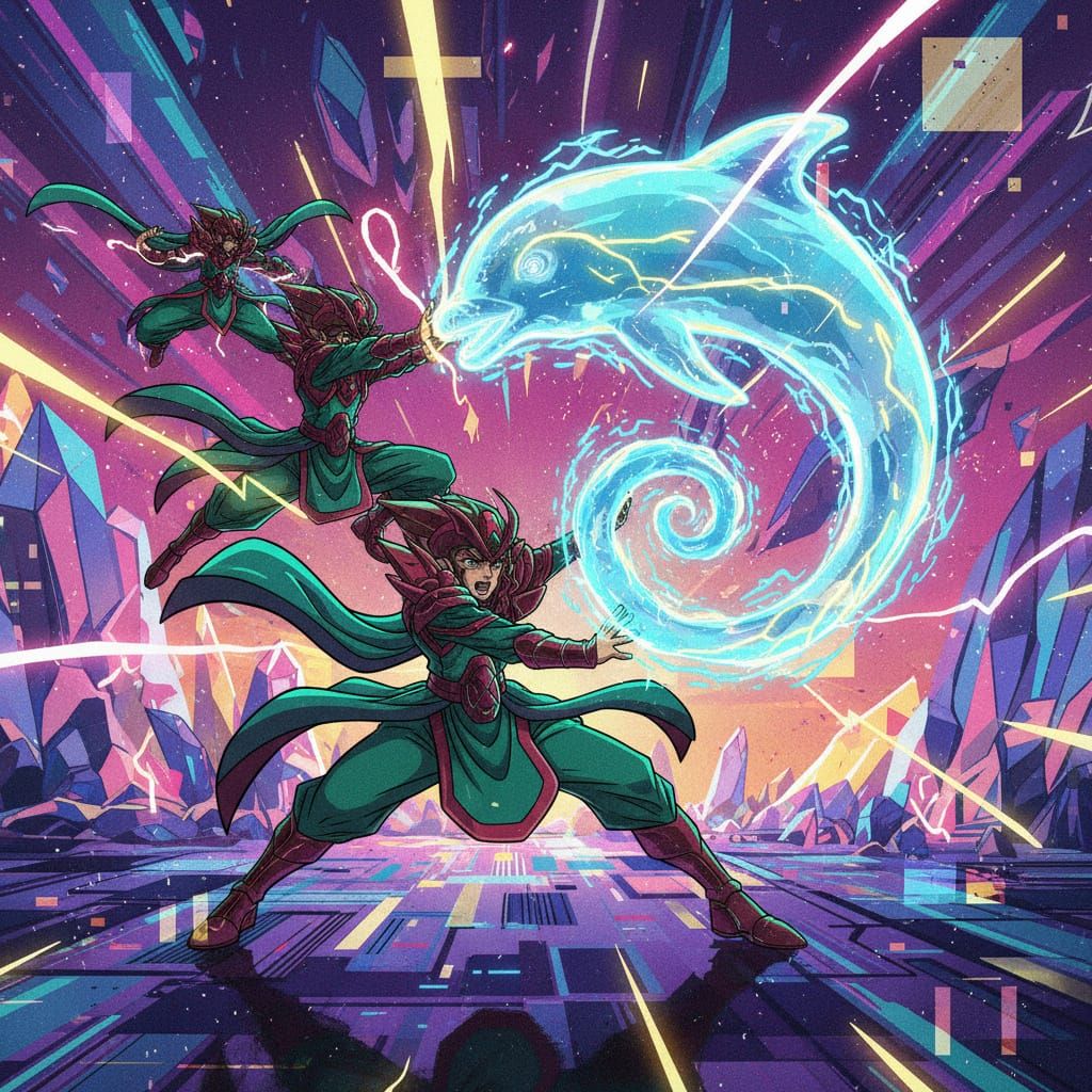 Emerald Hero's Electro-Water Creation with Dolphin Motif