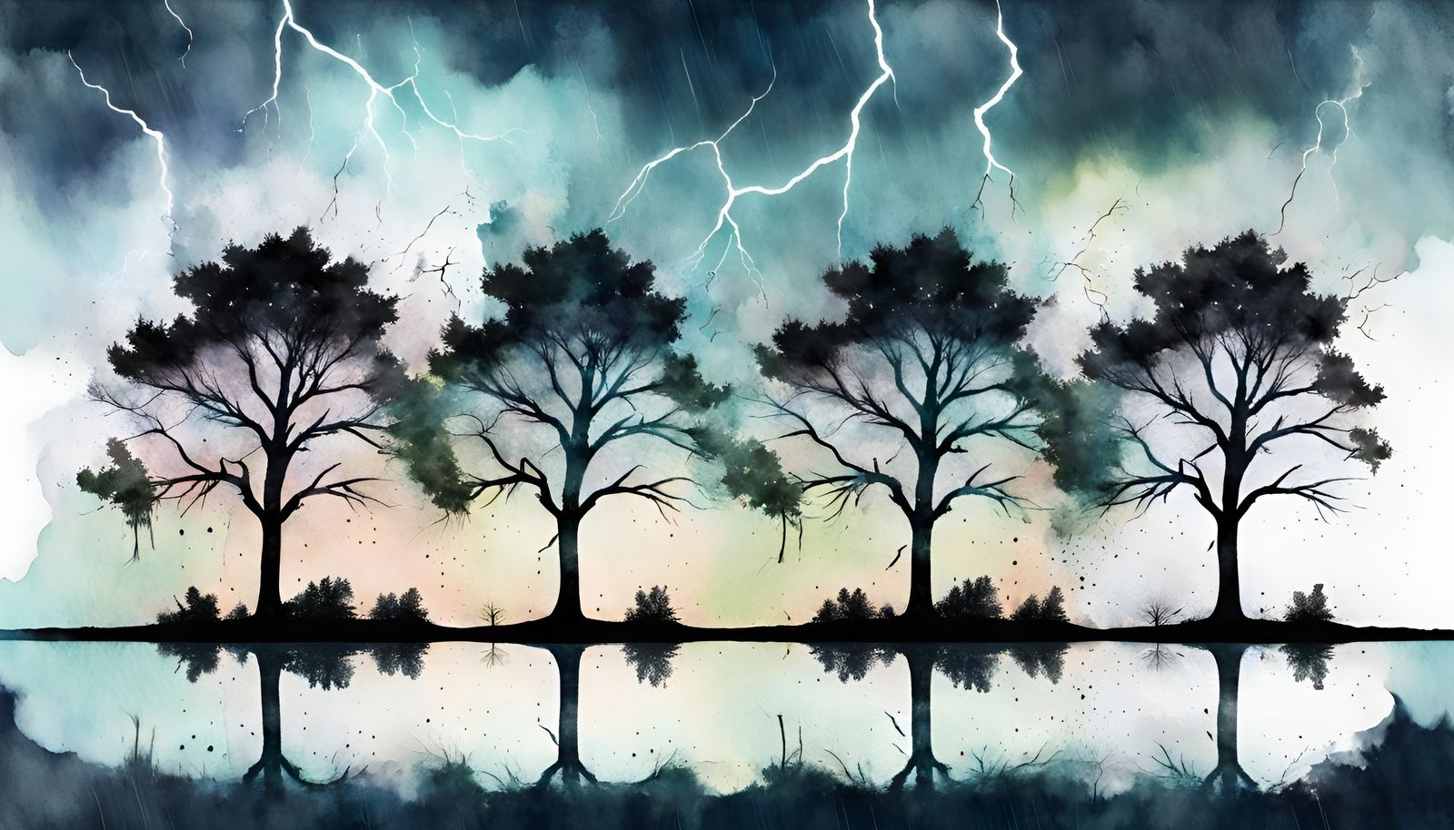 Dramatic Stormy Landscape in Watercolour Style