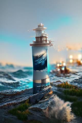 Dramatic Lighthouse Scene in Hyperreal Digital Art