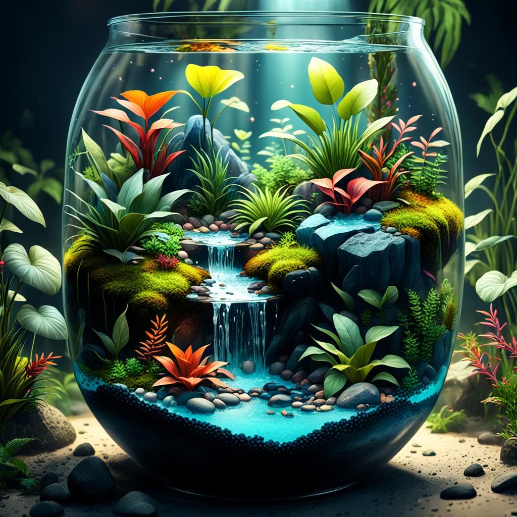 Terrarium with full of plants and colorful rocks on the bott...