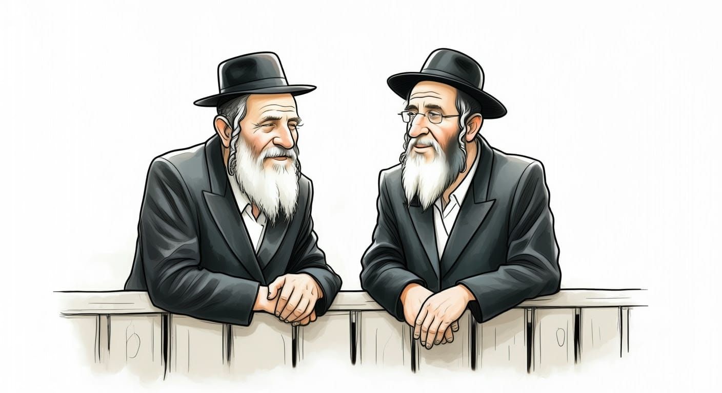 Hasidic Men Chatting: A Whimsical Sketch Illustration