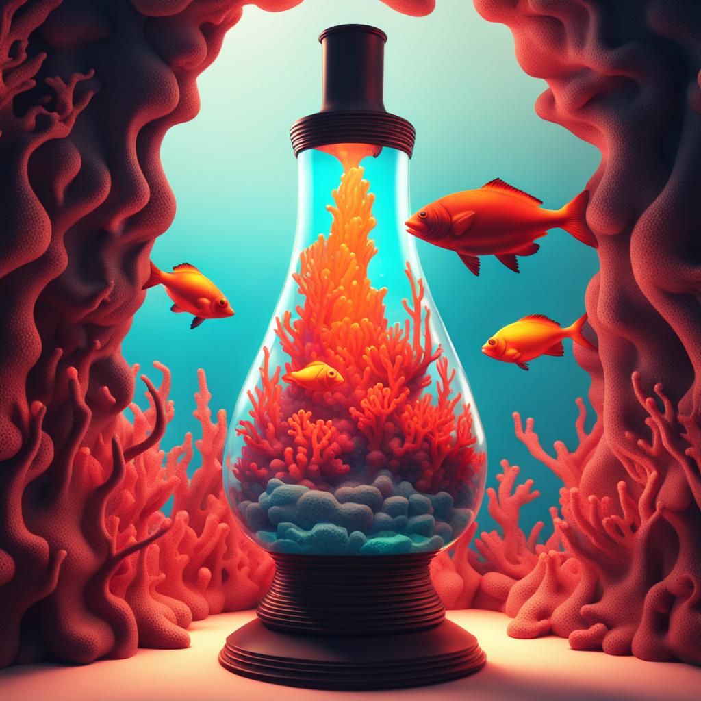 Surreal Lava Lamp Volcano Eruption: Digital Art