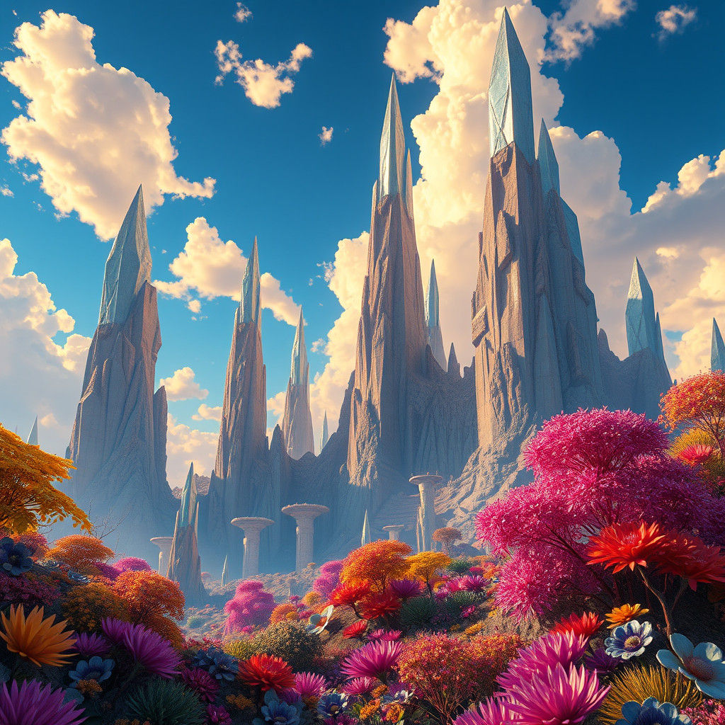 Surreal Landscape with Crystalline Spires, Fantasy Art