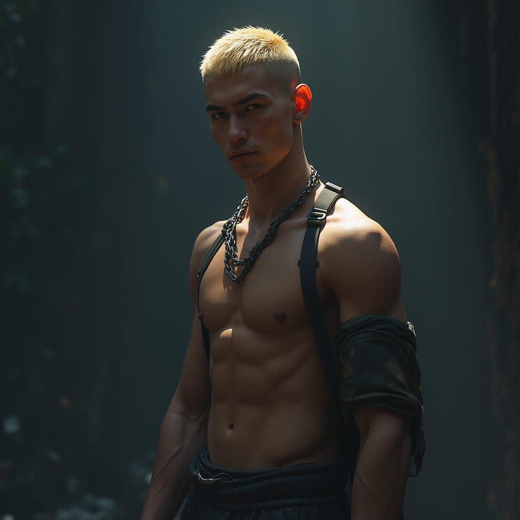 Athletic Man with Gold Chain in Fantasy Art Style