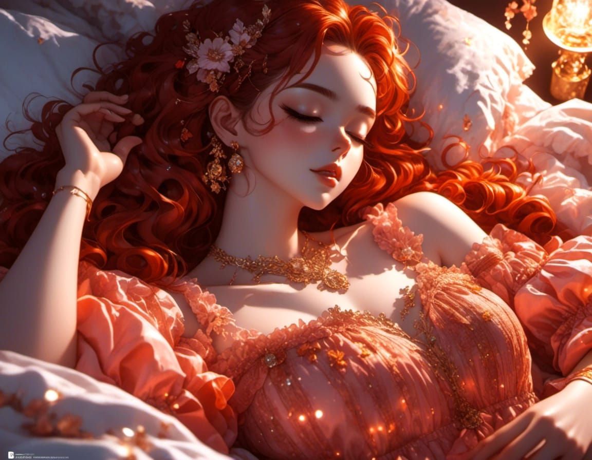 Freckled Woman Sleeping: Anime-Realism Sunrise Portrait