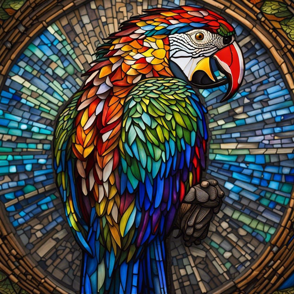 Rainbow Macaw in Stained Glass Mosaic Style