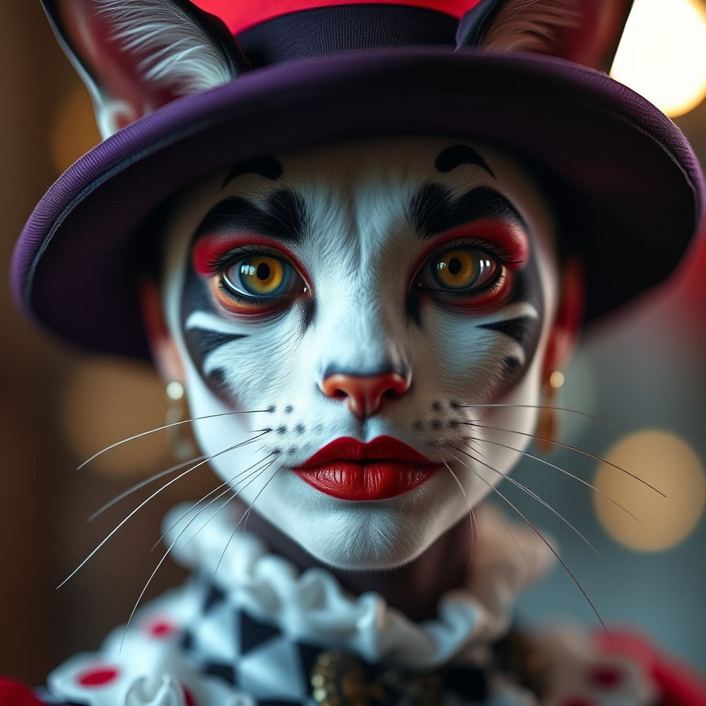 Photorealistic Catwoman Portrait in Harlequin Aesthetic