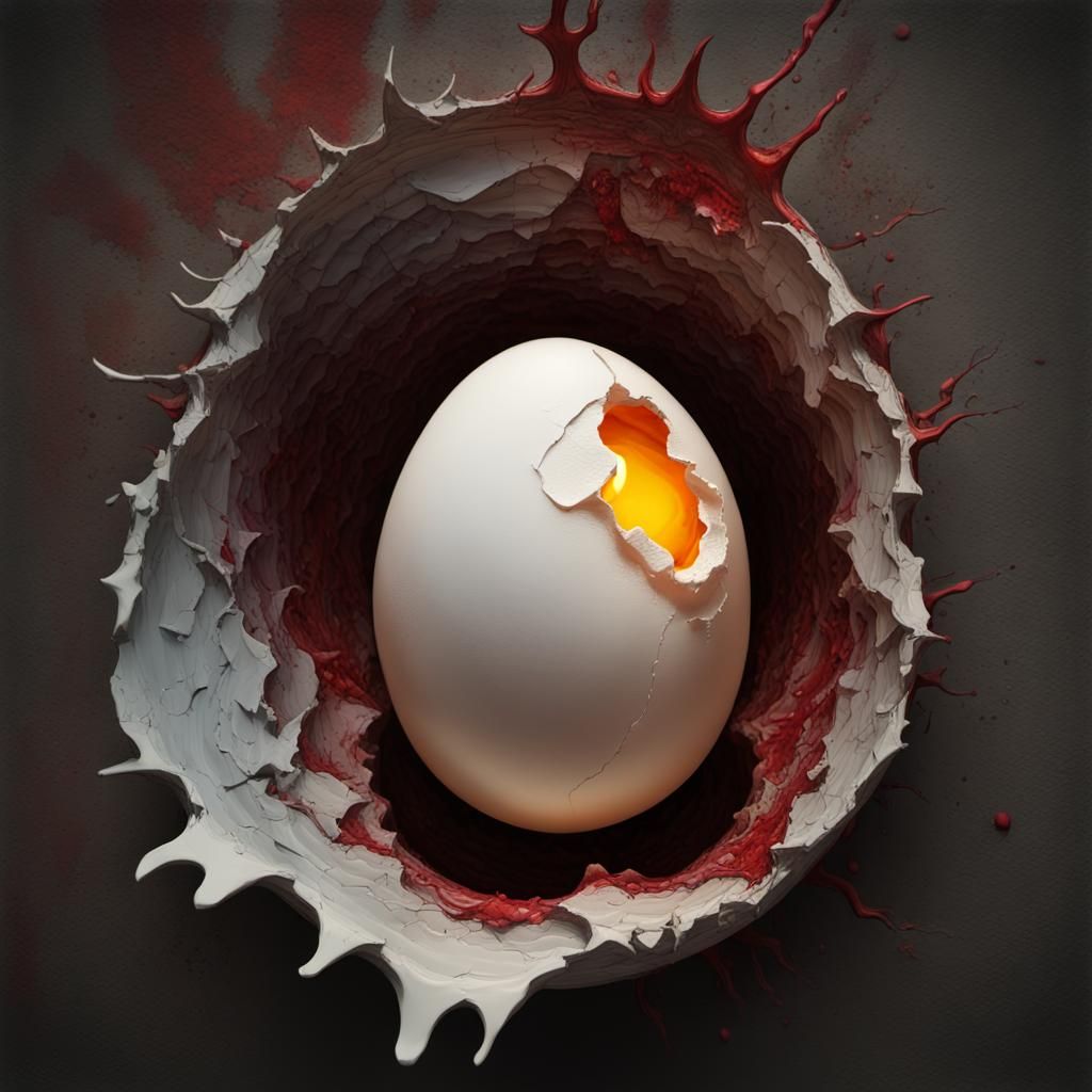 Grotesque Cracked Egg: Gothic Impressionist Masterpiece