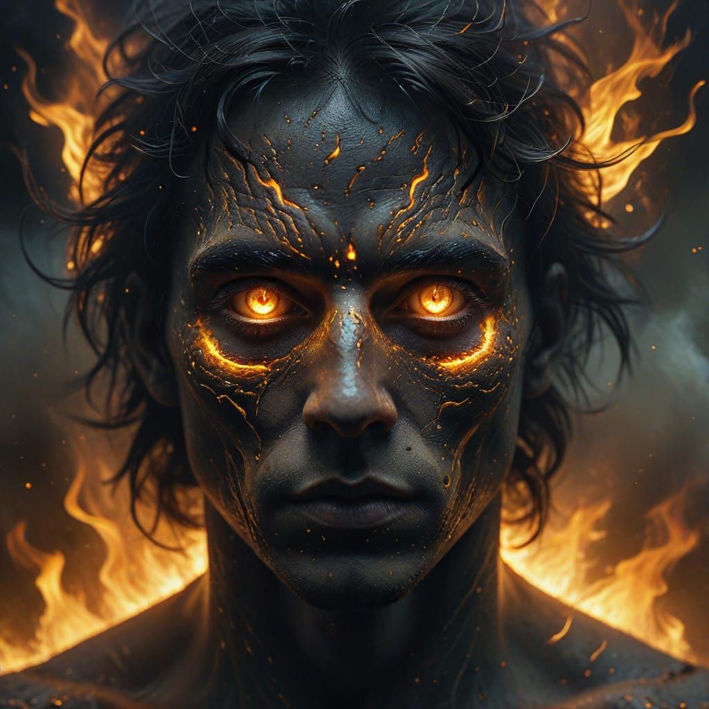 Glowing-Eyed Figure in Surreal Oil Painting