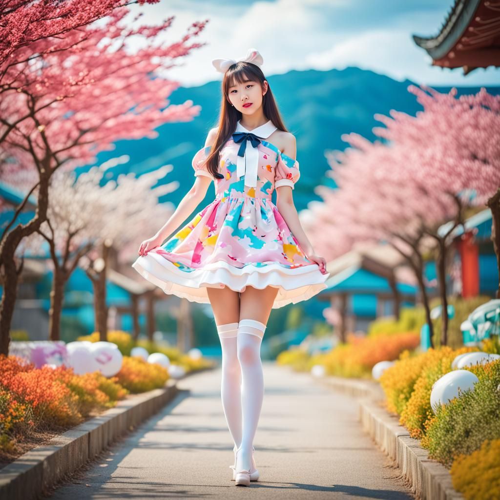 Kawaii Korean Girl in Colorful, Playful Style