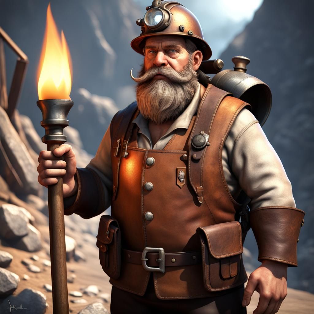 Dwarf Miner in Crystal Mine: Realistic 3D Render