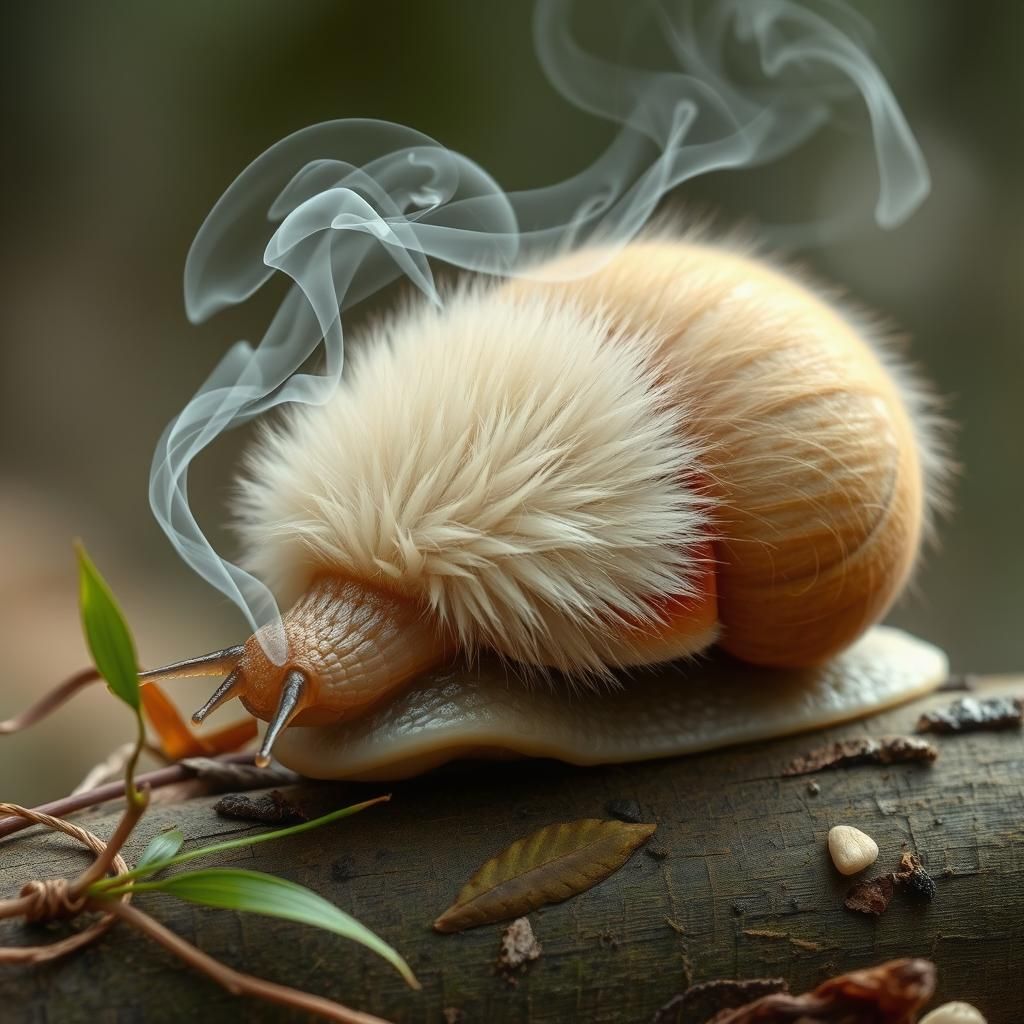 Fluffy Snail Smoking Bamboo in 3D Anime Style