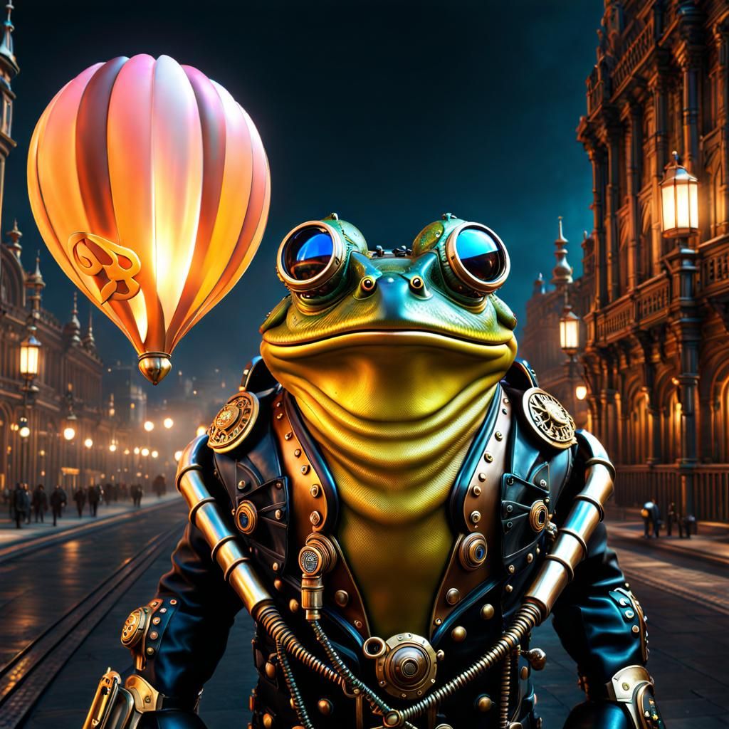 Steampunk Frog Warrior in Hyperrealistic 8k Resolution