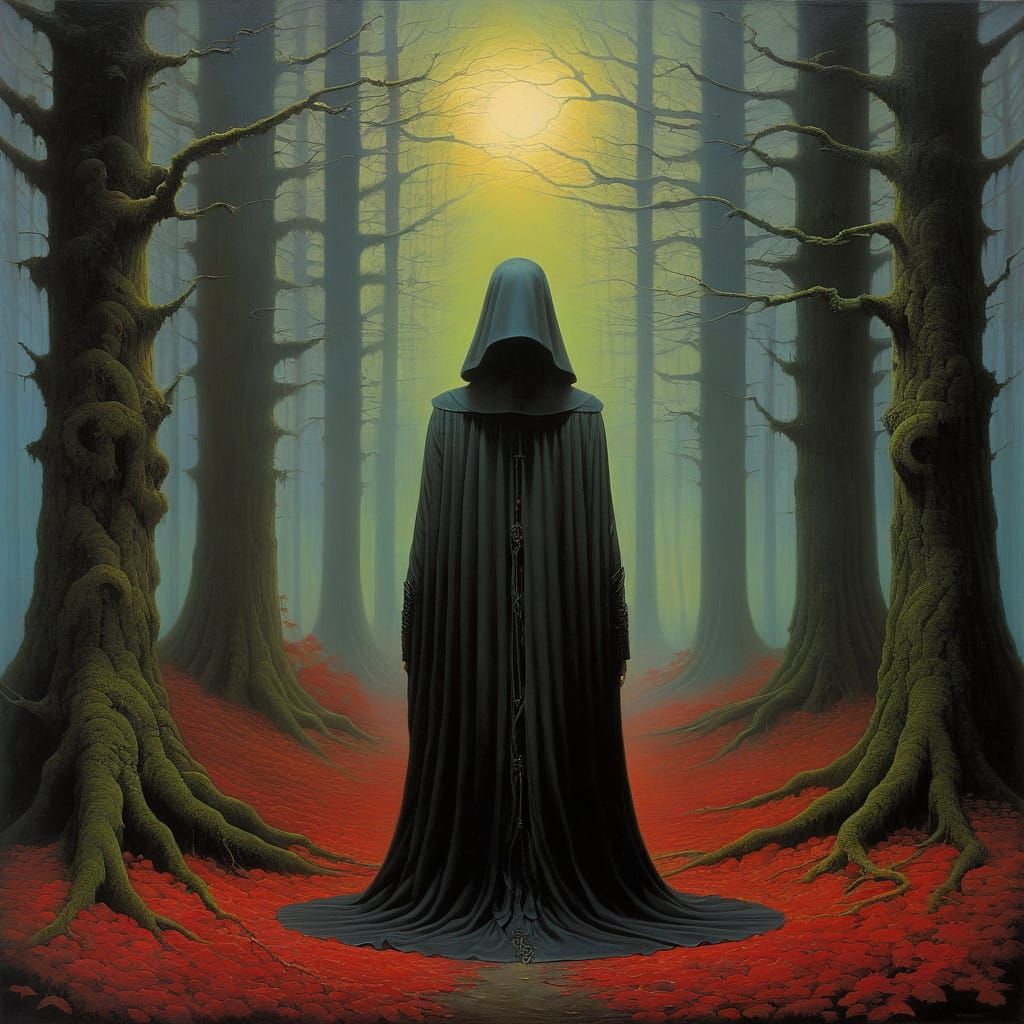 Ethereal Female Warrior Confronts Dark Figure in Gothic Horr...