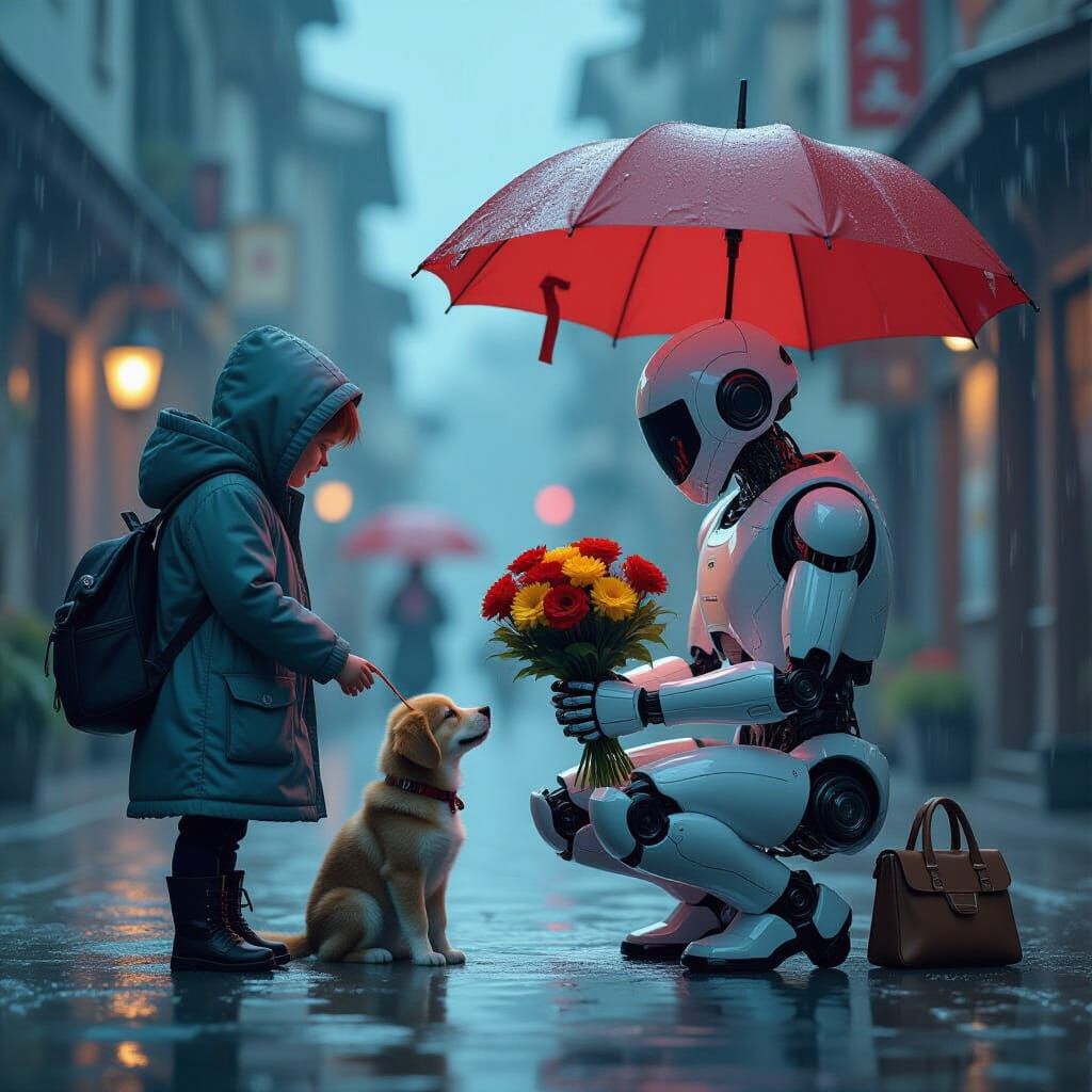 Community and Kindness on a Rainy Day Matte Painting