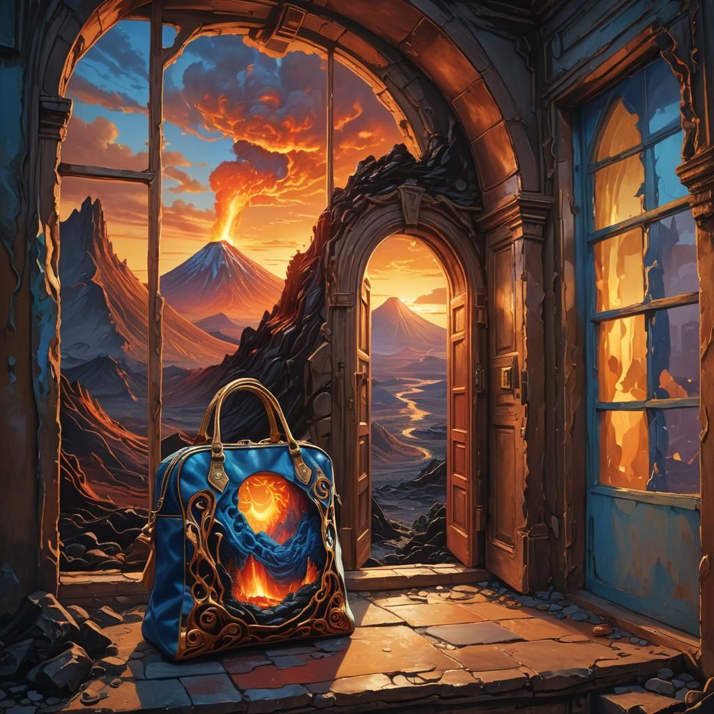 Surreal Fantasy Art: Avoska Bag and Volcano