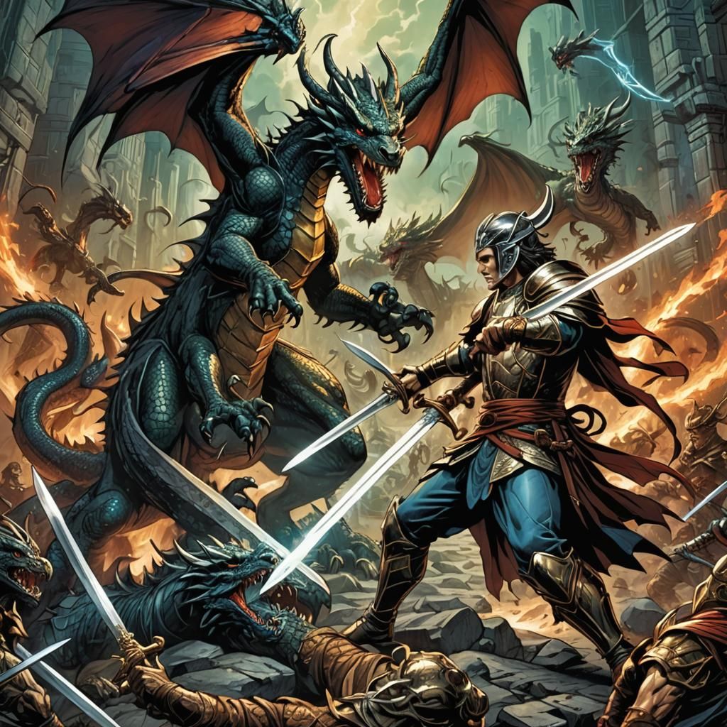 Dragon Sword Fight in Comic Book Style
