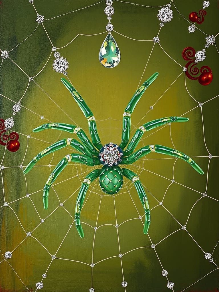Emerald Glass Tarantula in Surrealist Style