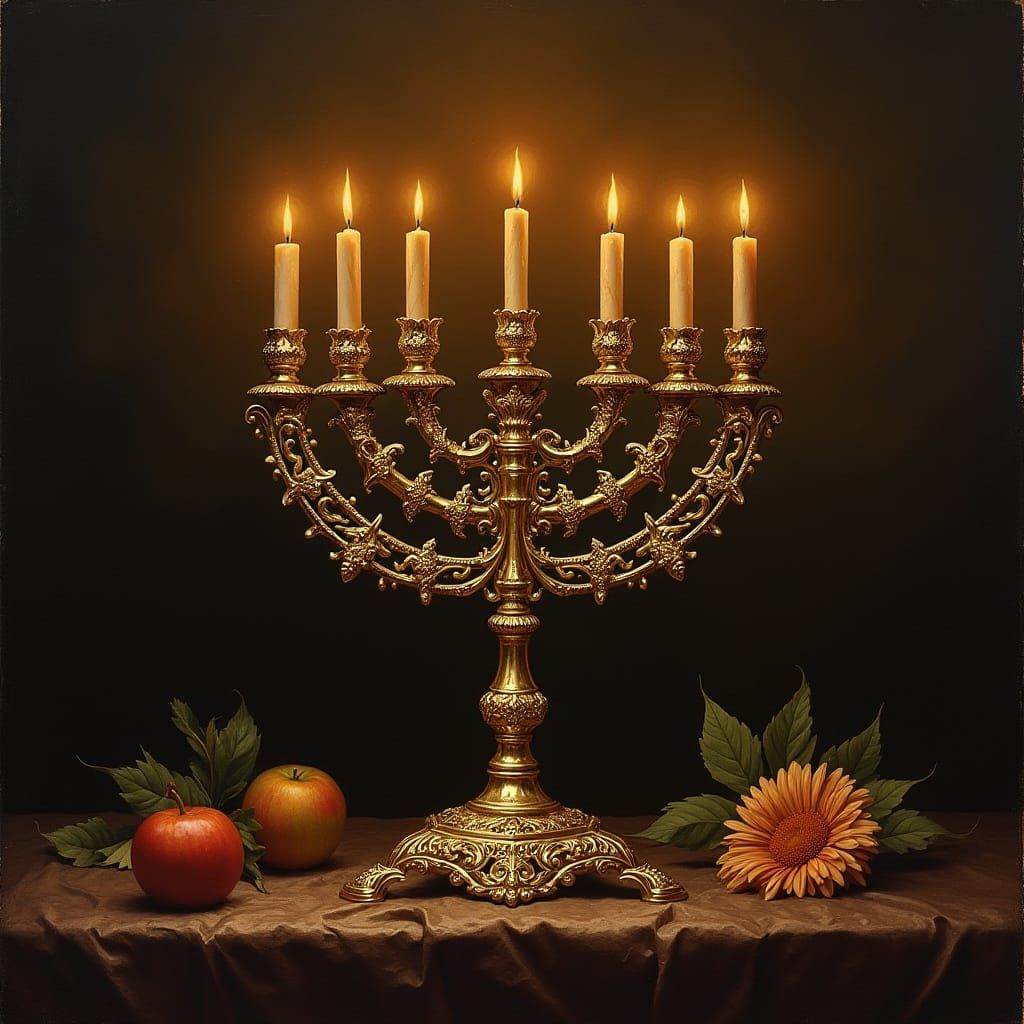 Golden Menorah in Dutch Master Still Life Style