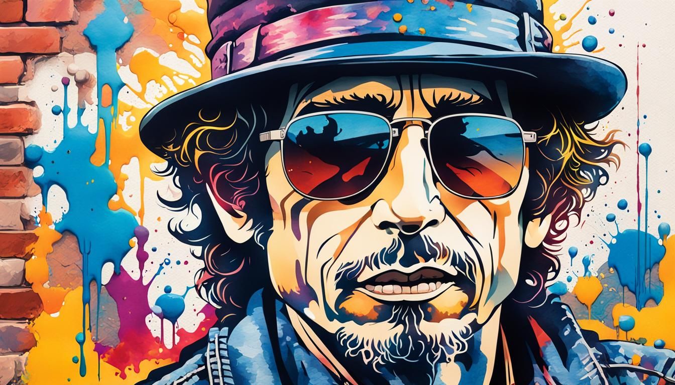 Bob Dylan Pop Art Portrait with Skyline Mural