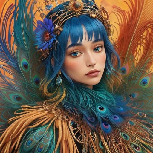 Expressionist Portrait: Woman with Peacock Feathers