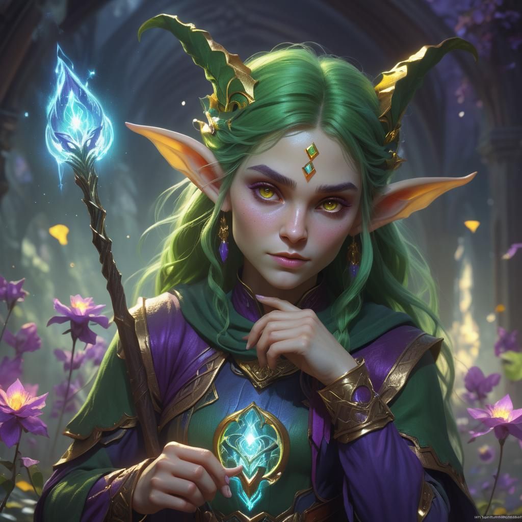 Enchanting Elf Sorceress in Dark Fantasy Style