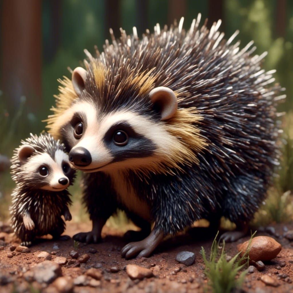 Cute Raccoon-Porcupine Hybrid in Meadow