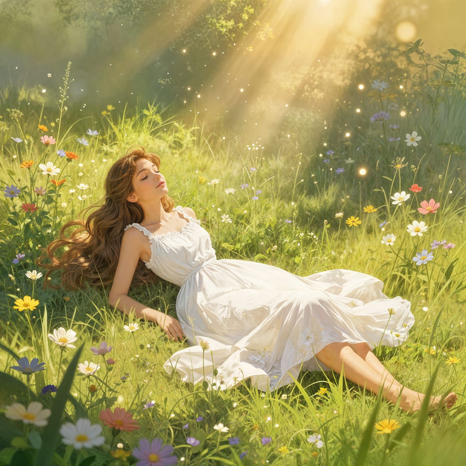 Princess Sunbathing in Wildflower Meadow