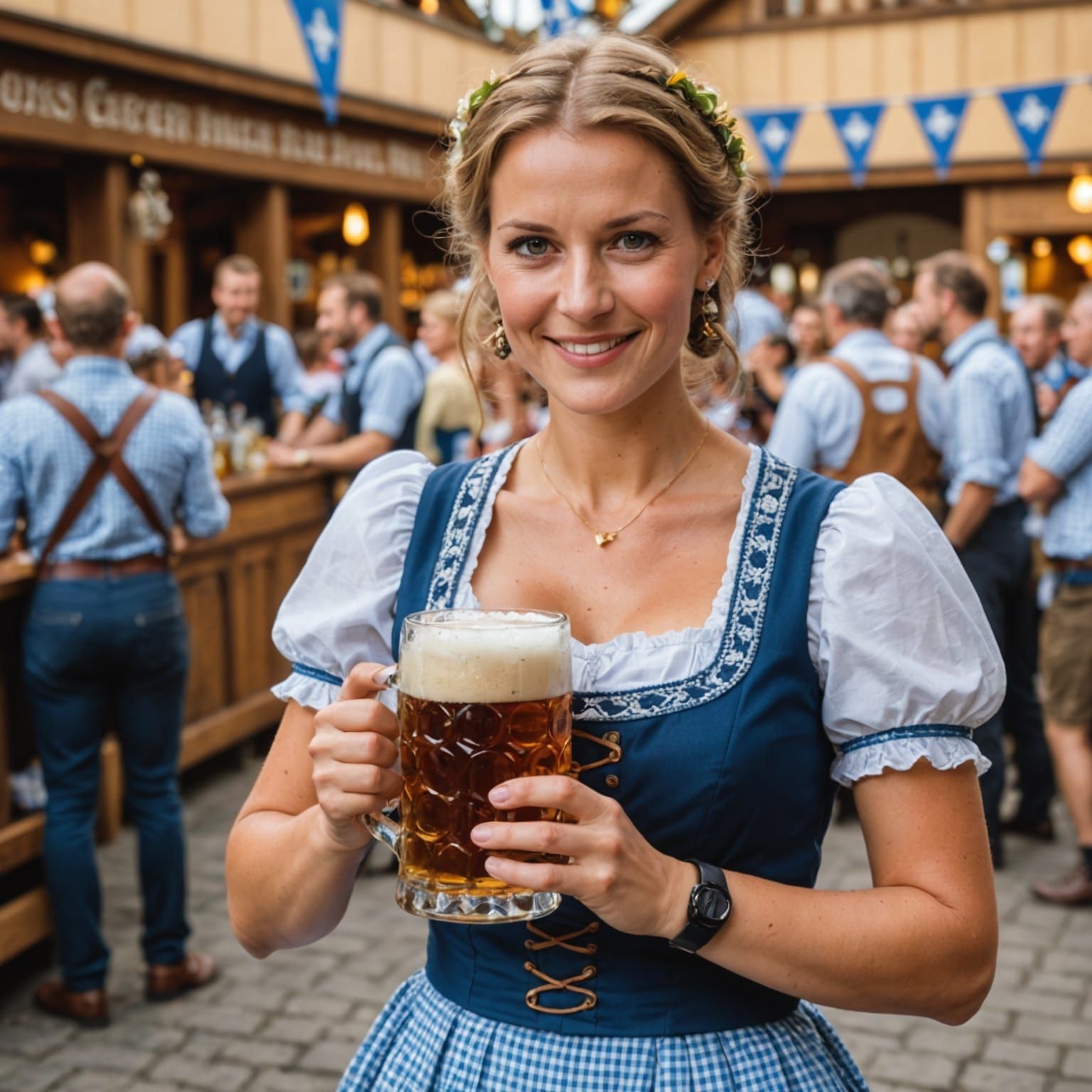 German Woman with Lager at Oktoberfest