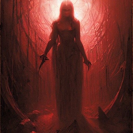 Horror Final Girl in Doré and Rutkowski Style