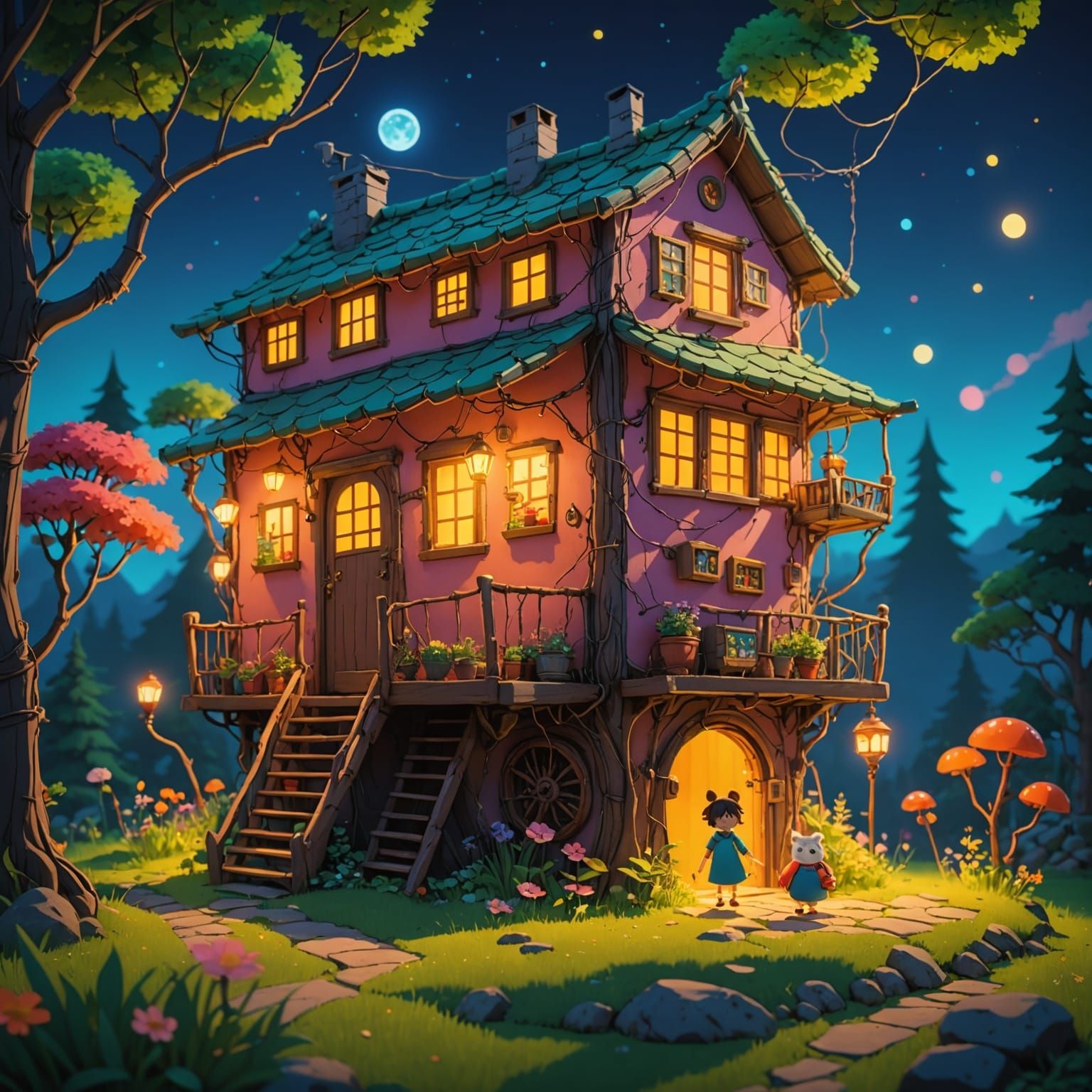 Cartoon Wire Sculpture in Studio Ghibli Style