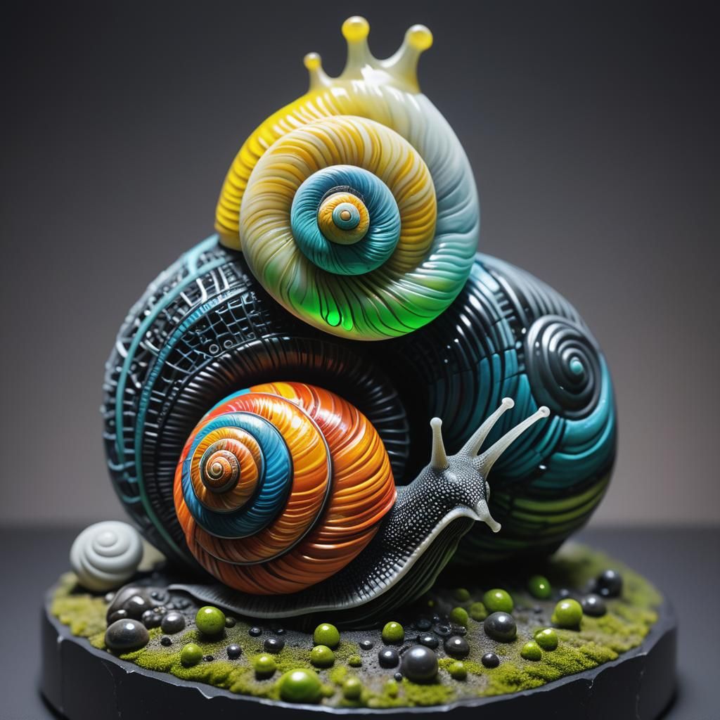 Surreal Snail Sculpture with Glowing Lights
