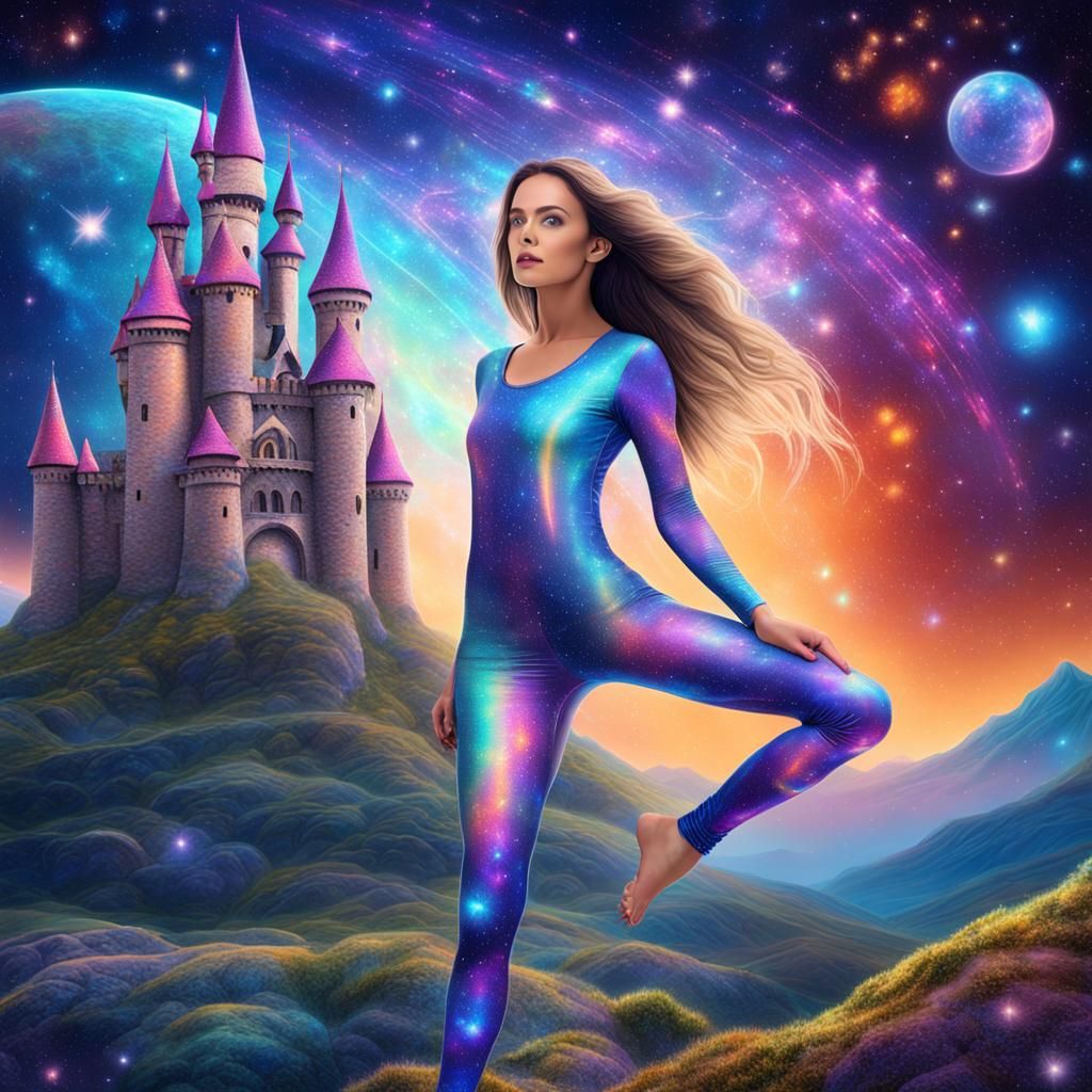 Woman in Spandex Unitard on Galaxy