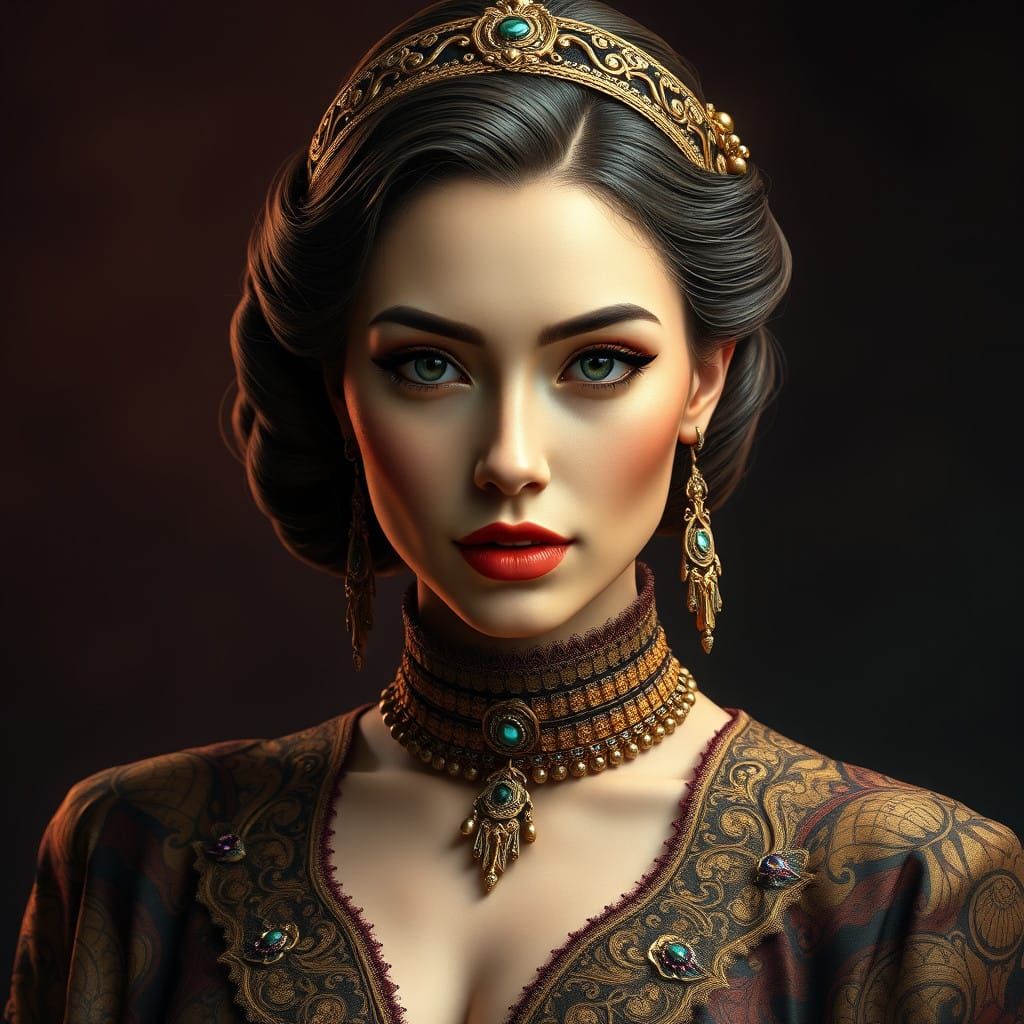 Confident Woman in Ornate Attire