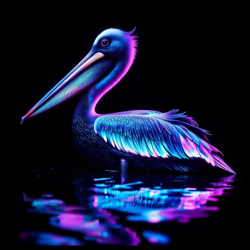 Surreal Neon Bird in Hyperrealistic Black Light Scene
