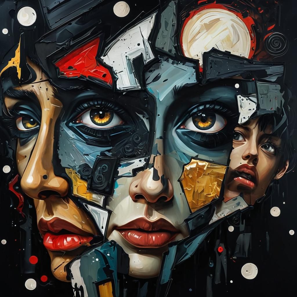 Surreal Anime Face Emerges through Abstract Cubist Patterns