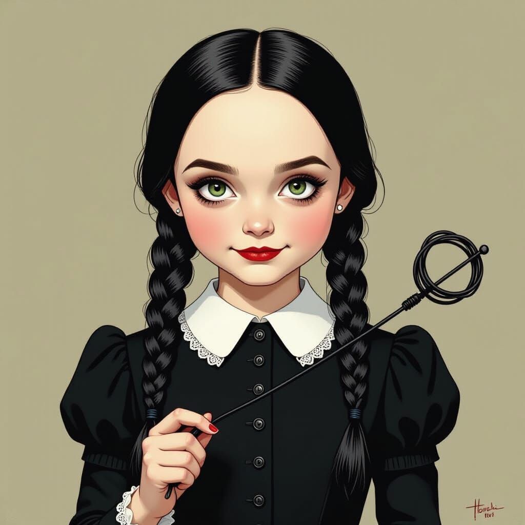 Wednesday Addams in Eerie Whimsical Setting