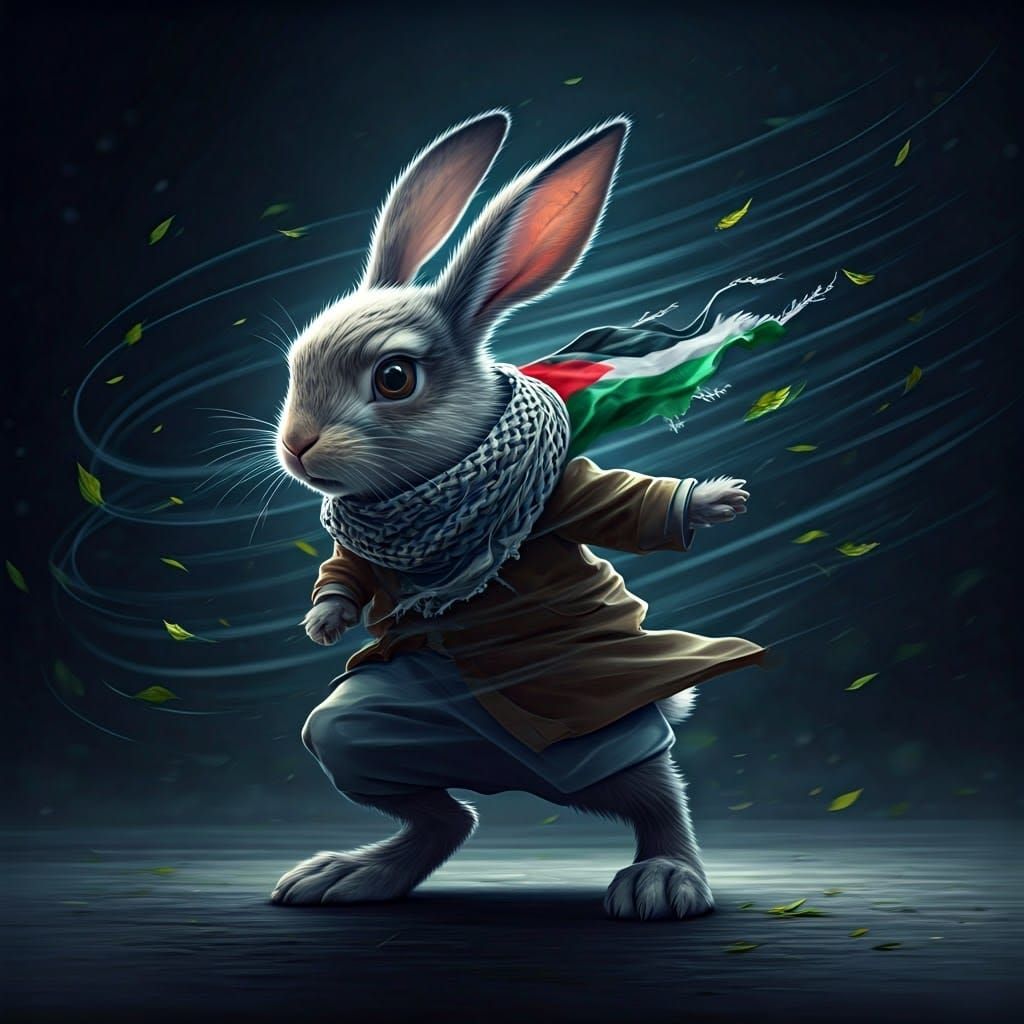 Rabbit in Stormy Wind with Keffiyeh